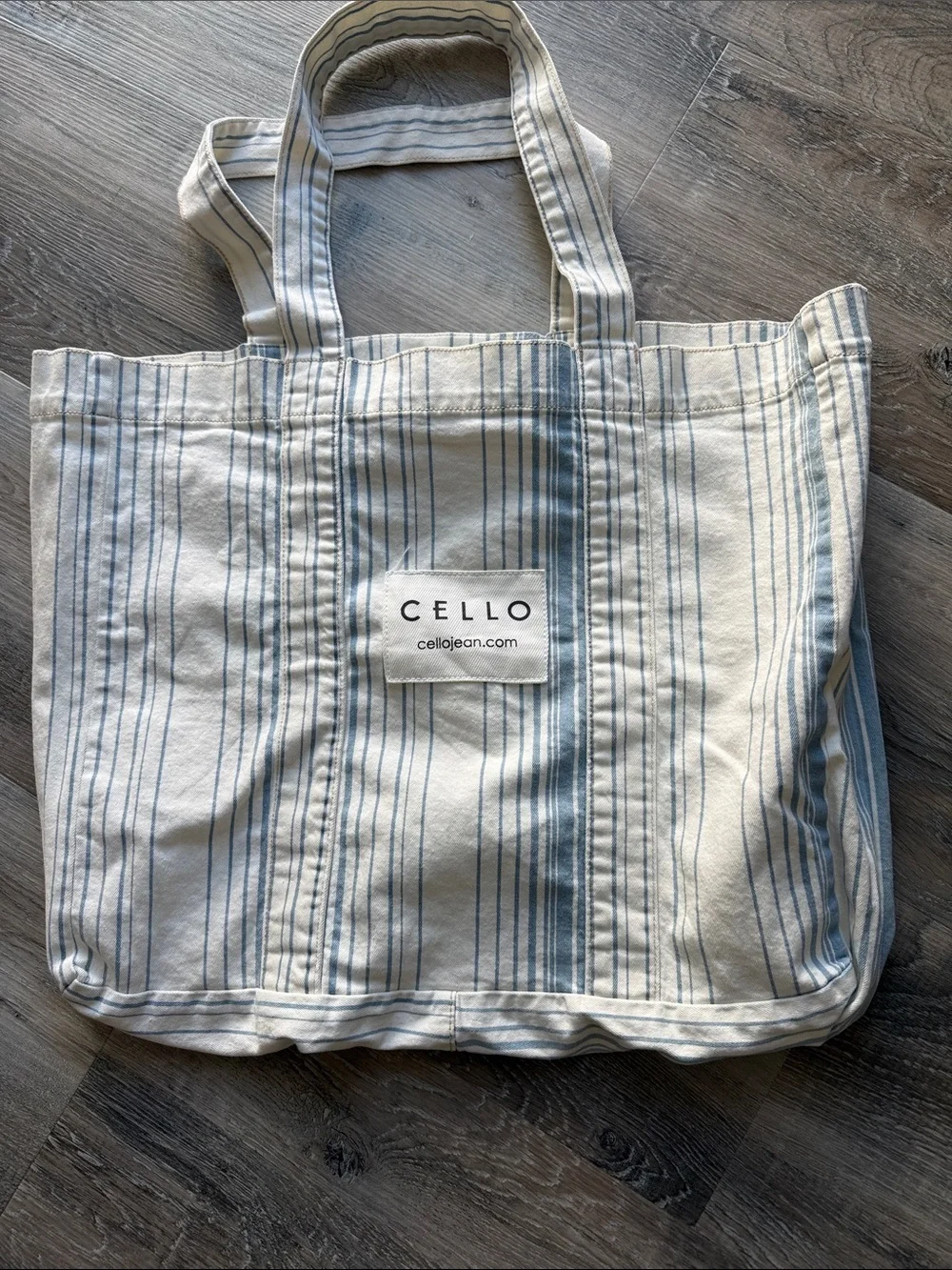 NWOT Cello  Blue & Cream Striped denim cotton Canvas Tote Bag